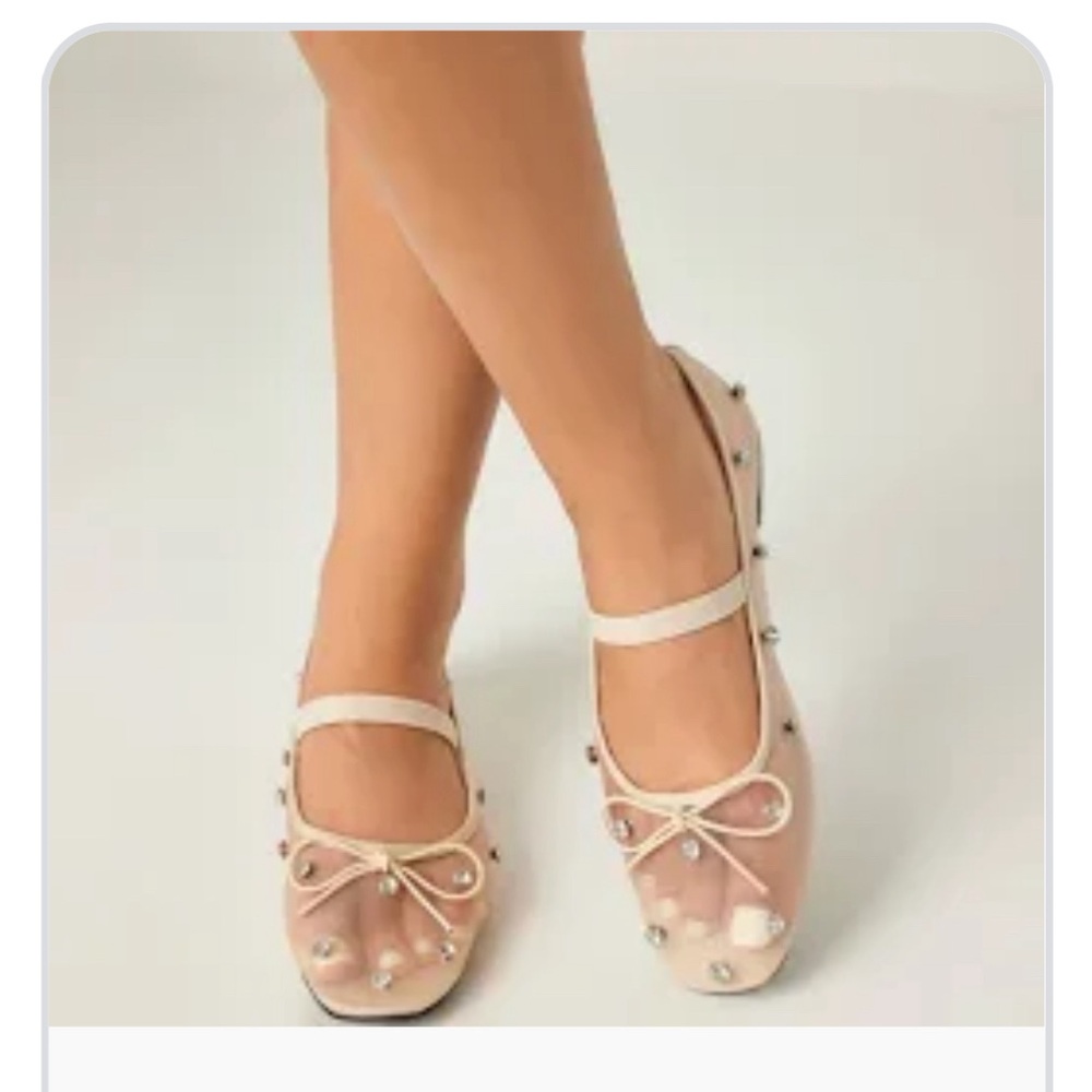 CRYSTAL-EMBELLISHED MESH FLAT MARY JANE SHOES